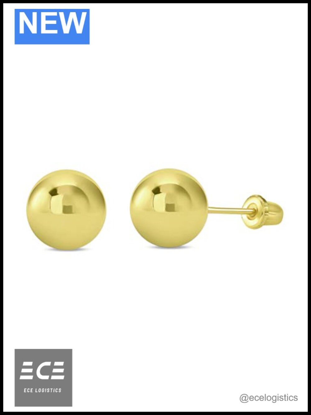 14k Yellow Gold Ball Stud Earrings Screw Back Handcrafted